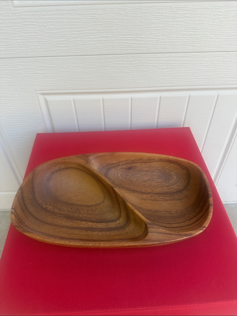Vintage MCM Wooden Divided Serving Tray - Brown made in Phillipines